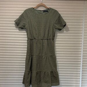 Mikarose Olive Eyelet Tiered Short Sleeve Dress